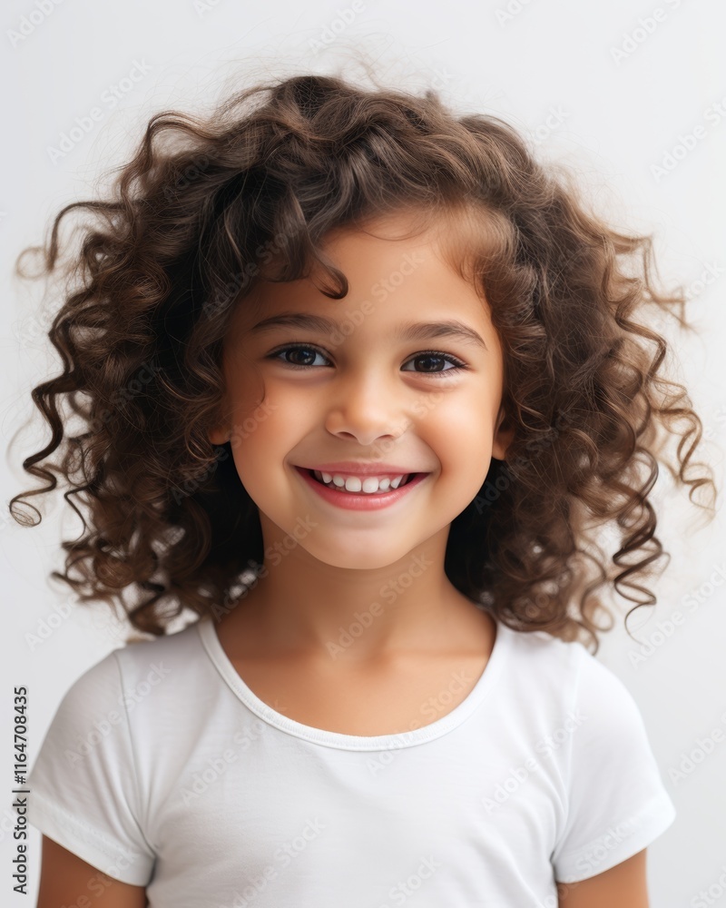 Smiling girl in minimalist studio setting ideal for creative projects and visual focus Smiling girl in minimalist studio setting ideal for creative projects and visual focus