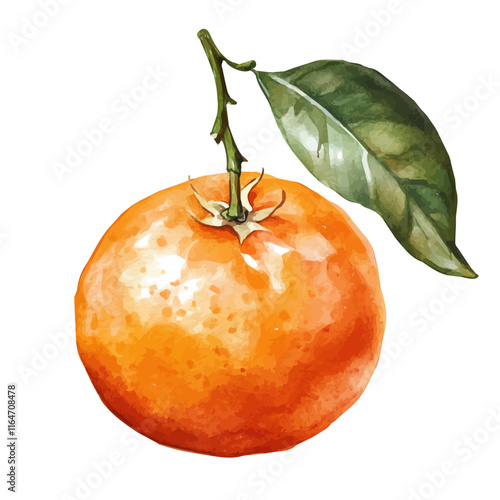 A watercolor vector of a tangerine, isolated on a white background. Tangerine vector.
