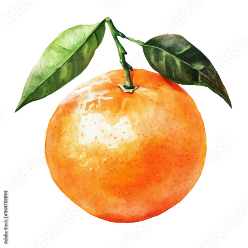 A watercolor vector of a tangerine, isolated on a white background. Tangerine vector.
