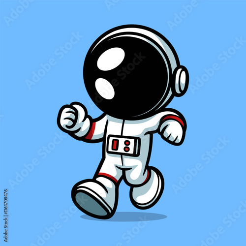 fun cartoon of walking astronaut isolated colored drawing line art style sketch classic vintage design illustration