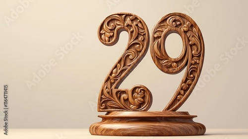 Ornate wooden number 29 on a pedestal. photo