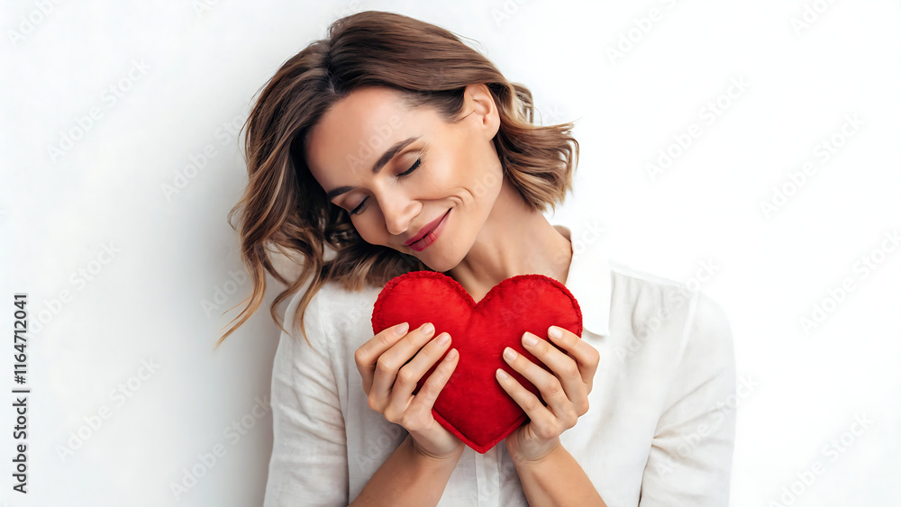 woman with heart in hands on white background woman with heart in hands on white background