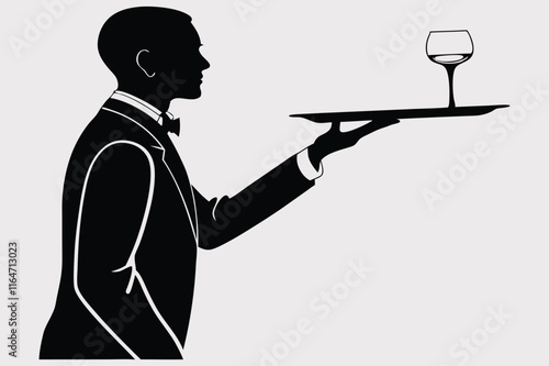  A silhouette of a waiter in a formal suit.