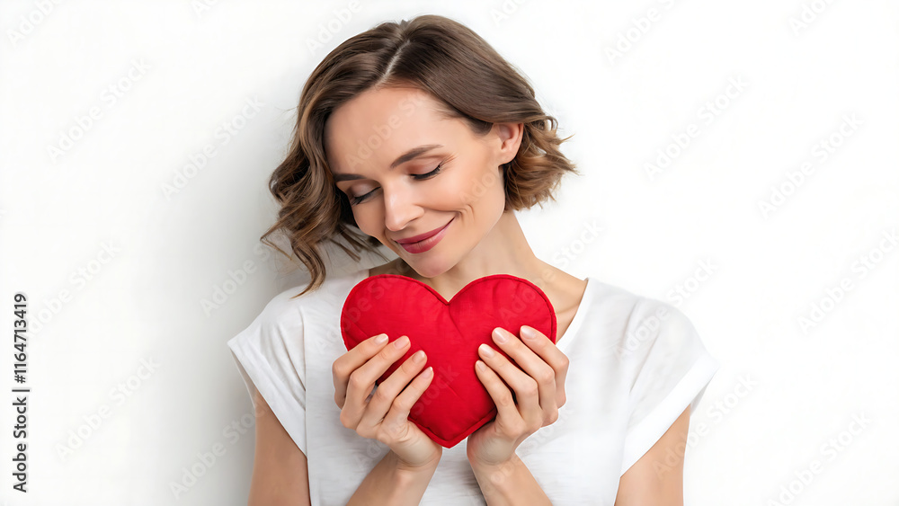 woman with heart in hands on white background woman with heart in hands on white background