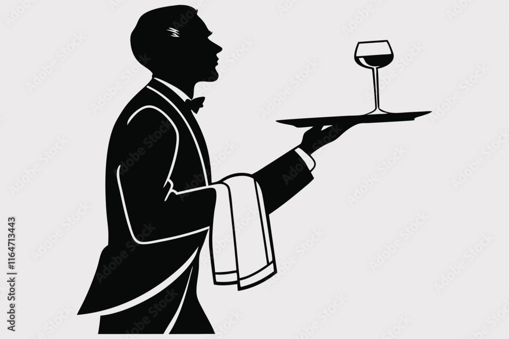 A silhouette of a waiter in a formal suit. A silhouette of a waiter in a formal suit.