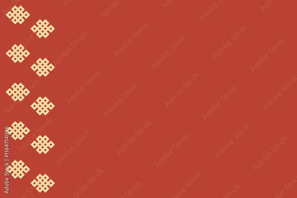 Endless chinese decorative knot,  gold on red background, vector