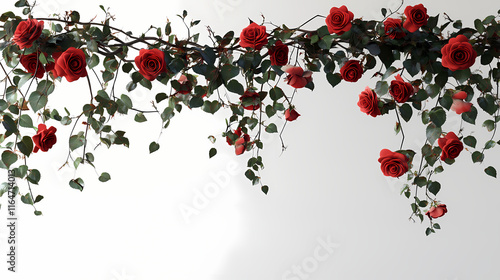 Fototapeta Naklejka Na Ścianę i Meble -  3d rendered ivy illustration with red roses isolated on transparent background. Sunrise. Illustration