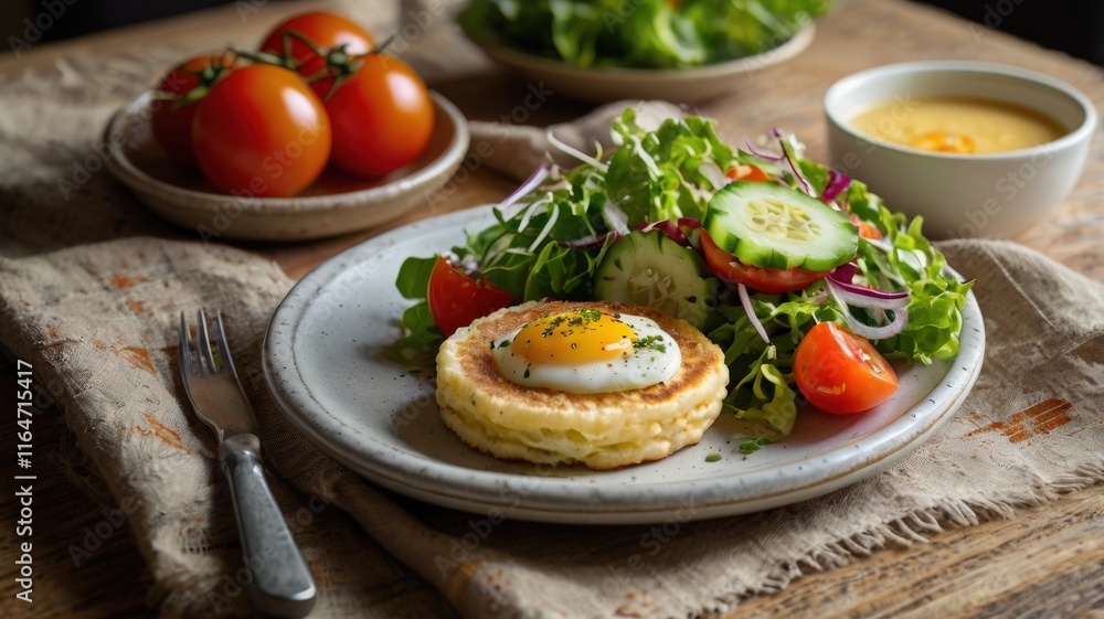 Fried Crumpets with Fresh Vegetable Salad and Light Dressing Fried Crumpets with Fresh Vegetable Salad and Light Dressing