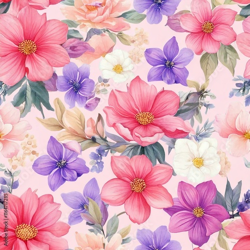 Sweet flower watercolor seamless pattern.soft pastel colors water color seamless pattern for beauty products or other.