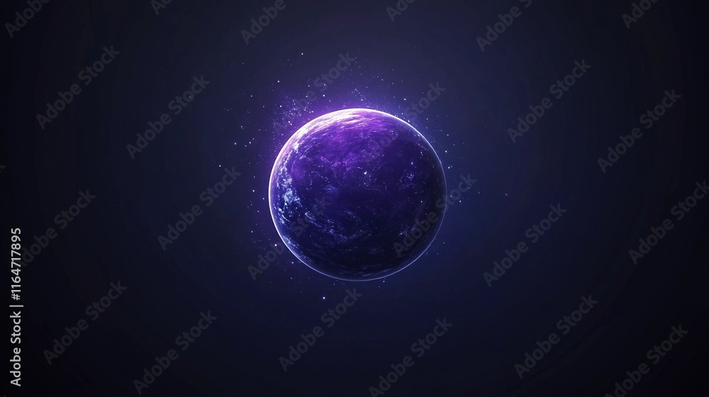 Fototapeta premium Purple planet glowing in dark space.