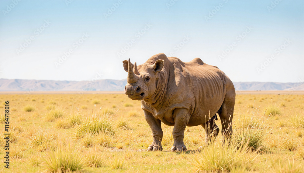 Fototapeta premium Rhino standing in savannah grassland