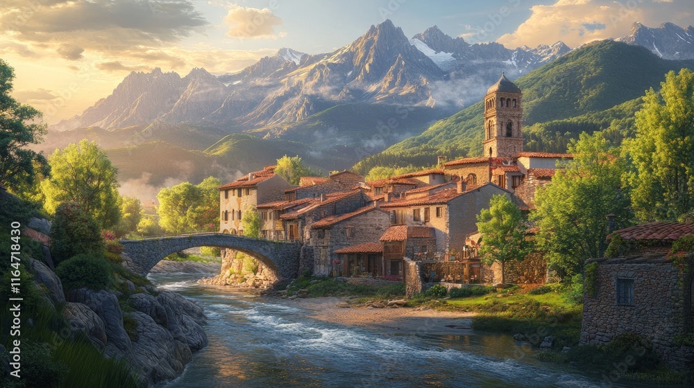 Explore Potes, a charming community surrounded by the magnificent Picos de Europa mountains. You'll be mesmerized by the lovely backdrop created by the classic buildings and the meandering Deva River. Explore Potes, a charming community surrounded by the magnificent Picos de Europa mountains. You'll be mesmerized by the lovely backdrop created by the classic buildings and the meandering Deva River.