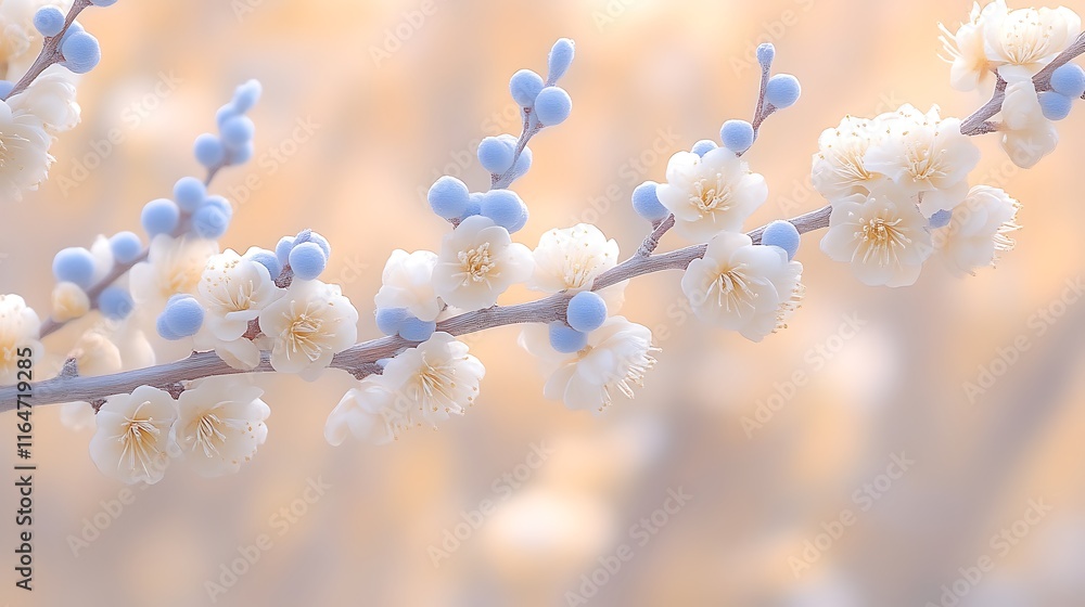 Delicate White Plum Blossoms Branching Softly Delicate White Plum Blossoms Branching Softly