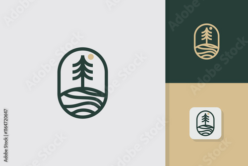 line art tree logo design vector template