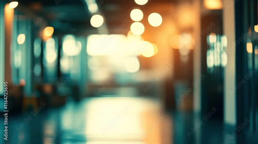 Blurred empty open space office. Abstract light bokeh at office interior background for design. Blurred empty open space office. Abstract light bokeh at office interior background for design.