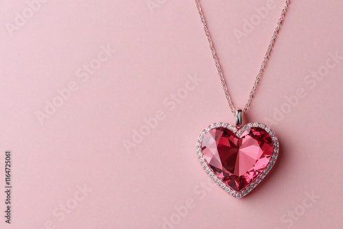 Valentine's Day Pink Background Heart Shaped Gemstone Pendant Necklace Jewelry