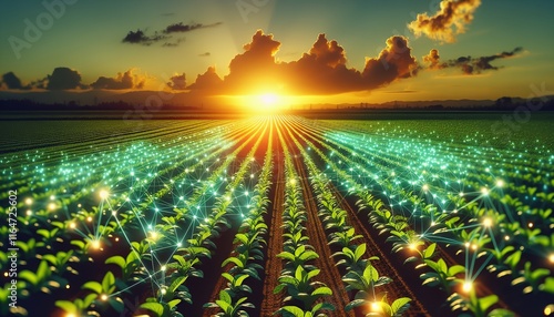 Smart Agriculture 5.0 green crop farming technology background, emphasizing innovation and sustainability. photo