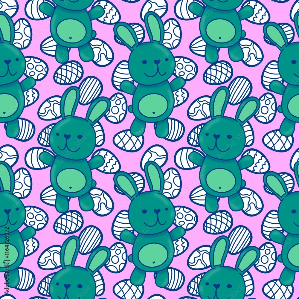 Fototapeta premium Spring animals seamless rabbit and easter eggs pattern for wrapping paper