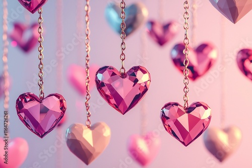 Valentine's Day Sparkling Pink Crystal Hearts Hanging Decor Romantic Valentine s Day Background photo