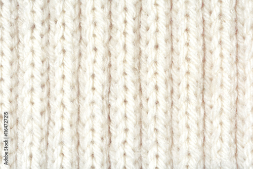 Detailed white wool texture background. Rib stitch knitting pattern.  photo