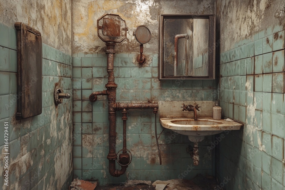 Old bathroom with water stains on the walls Old bathroom with water stains on the walls