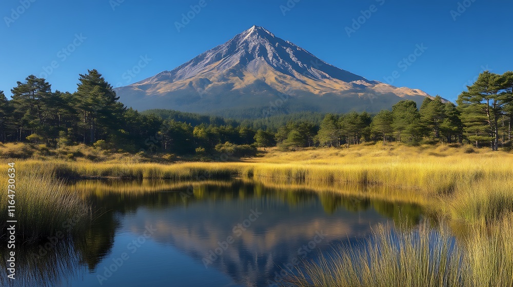 Majestic Mountain Reflected In Calm Lake Waters Majestic Mountain Reflected In Calm Lake Waters