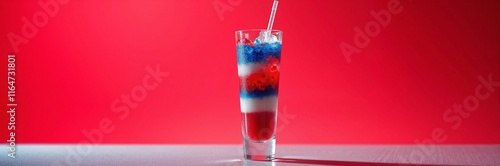 Patriotic Red, White, and Blue Slush Drink in a Glass