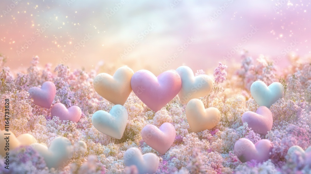 a dreamy wallpaper with soft pastel flowers arranged in heart shapes across a calm, pastel-colored field. perfect for a Valentine's Day wallpaper. a dreamy wallpaper with soft pastel flowers arranged in heart shapes across a calm, pastel-colored field. perfect for a Valentine's Day wallpaper.