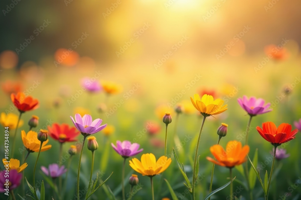 Soft focus on a field of colorful wildflowers against a warm abstract background, abstract, serene Soft focus on a field of colorful wildflowers against a warm abstract background, abstract, serene