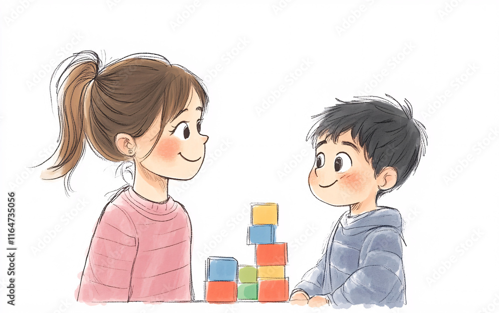 Watercolor Illustration of a Mother and Child Playing with Building Blocks, Emphasizing Family Bonding, Parenting, and Early Childhood Development Watercolor Illustration of a Mother and Child Playing with Building Blocks, Emphasizing Family Bonding, Parenting, and Early Childhood Development
