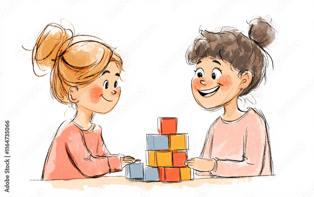 Watercolor Illustration of a Mother and Child Playing with Building Blocks, Emphasizing Family Bonding, Parenting, and Early Childhood Development Watercolor Illustration of a Mother and Child Playing with Building Blocks, Emphasizing Family Bonding, Parenting, and Early Childhood Development
