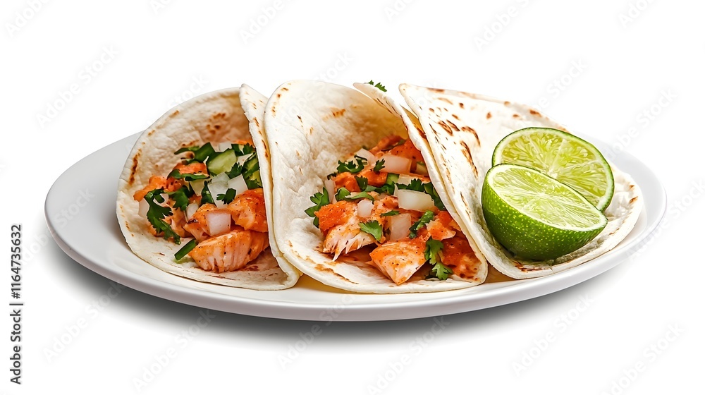 Fresh and Flavorful Fish Tacos with Grilled Salmon, Topped with Cilantro, Onions, and Lime, Served on Soft Tortillas, Highlighting a Perfect Blend of Zesty and Savory Mexican Cuisine Fresh and Flavorful Fish Tacos with Grilled Salmon, Topped with Cilantro, Onions, and Lime, Served on Soft Tortillas, Highlighting a Perfect Blend of Zesty and Savory Mexican Cuisine