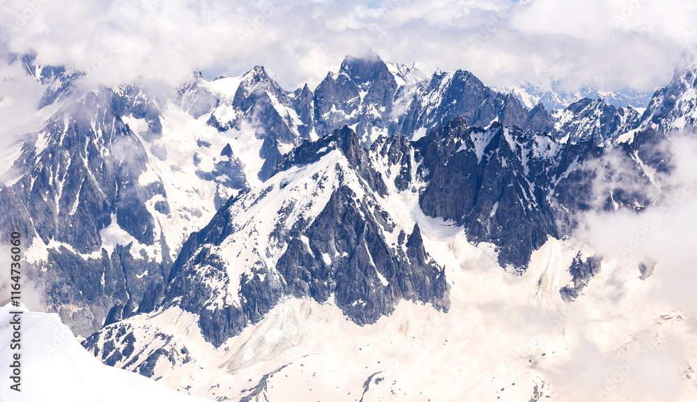 Spectacular view with Alps Mountains at Aiguille du Midi in Chamonix France