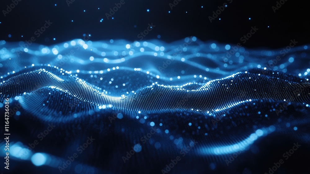 Abstract digital waves with glowing particles creating a futuristic atmosphere. Abstract digital waves with glowing particles creating a futuristic atmosphere.