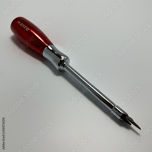 A red handled precision screwdriver lies on a white background photo