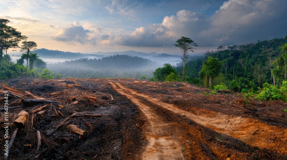Fototapeta premium Panoramic View of Hiking Trail in Peaceful Evening Light