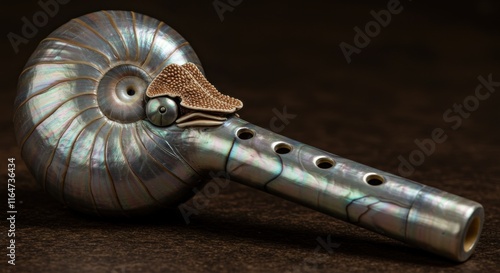 Elegant nautilus shell pipe with intricate detailing photo