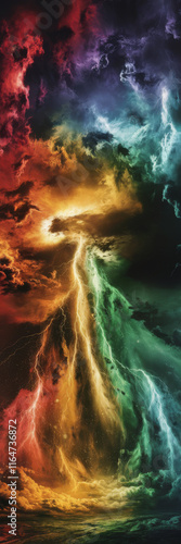 Wallpaper Mural Colorful clouds and lightning in a surreal sunset. Surreal colorful weather wallpaper illustration with a fantasy sky. Torontodigital.ca