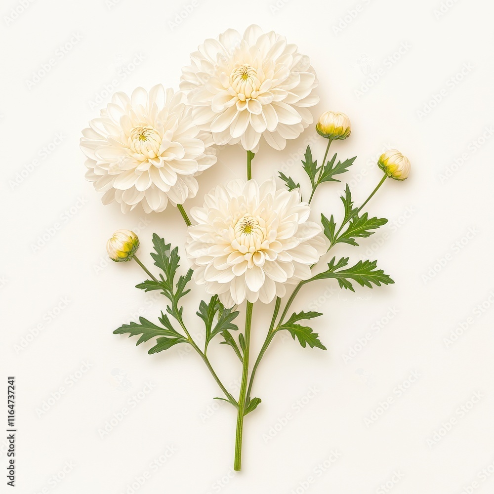 Obraz premium Beautiful white flowers with delicate petals and soft green leaves on a light background, perfect for nature-themed projects.