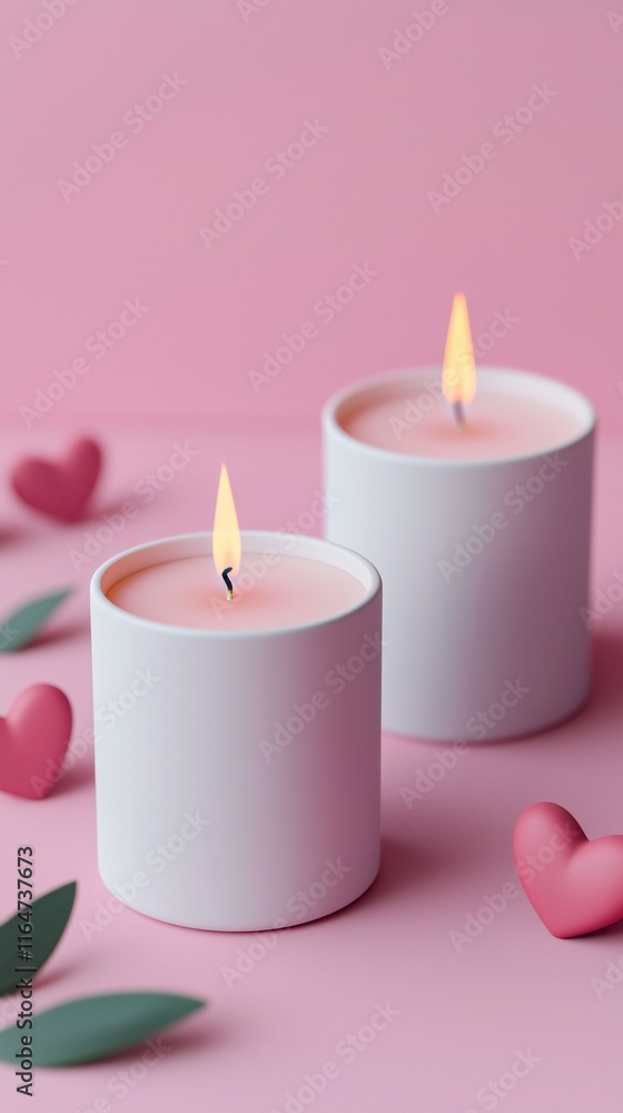 Valentine's Day Romantic Pink Candles Hearts Leaves Valentines Day Decor Valentine's Day Romantic Pink Candles Hearts Leaves Valentines Day Decor