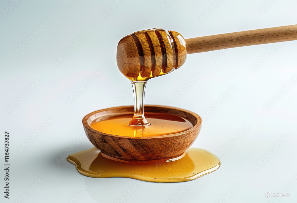 Wooden honey spoon and delicious looking honey Wooden honey spoon and delicious looking honey