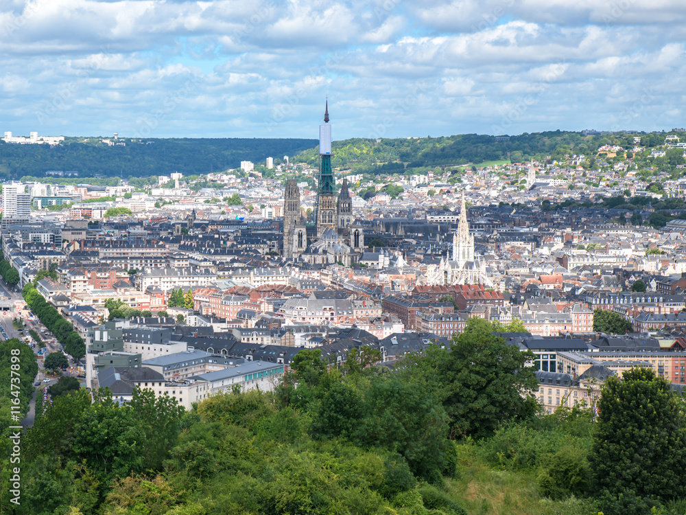 View on Rouen, the beautiful city of Normandy in France with the famous cathedral