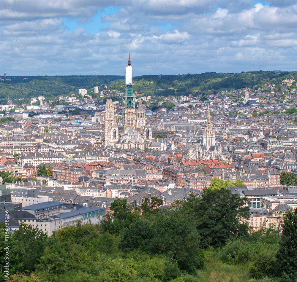 View on Rouen, the beautiful city of Normandy in France with the famous cathedral