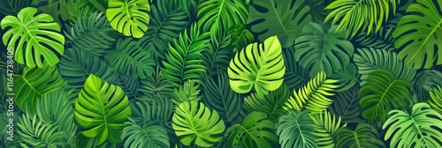 Wallpaper Mural A banner featuring a green floral pattern, showcasing a tropical leaves background, illustrating a forest concept with texture. Torontodigital.ca