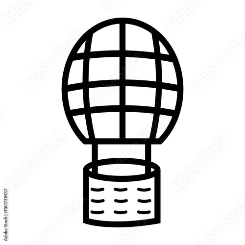 A hot air balloon icon depicts the beauty and freedom of flight. Minimalist design with attractive black lines, suitable as a symbol of adventure, travel or recreational activities.