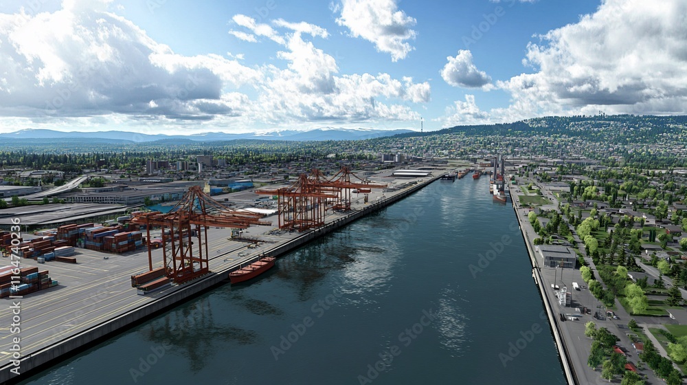 Obraz premium Aerial View of a Bustling Container Port Cityscape