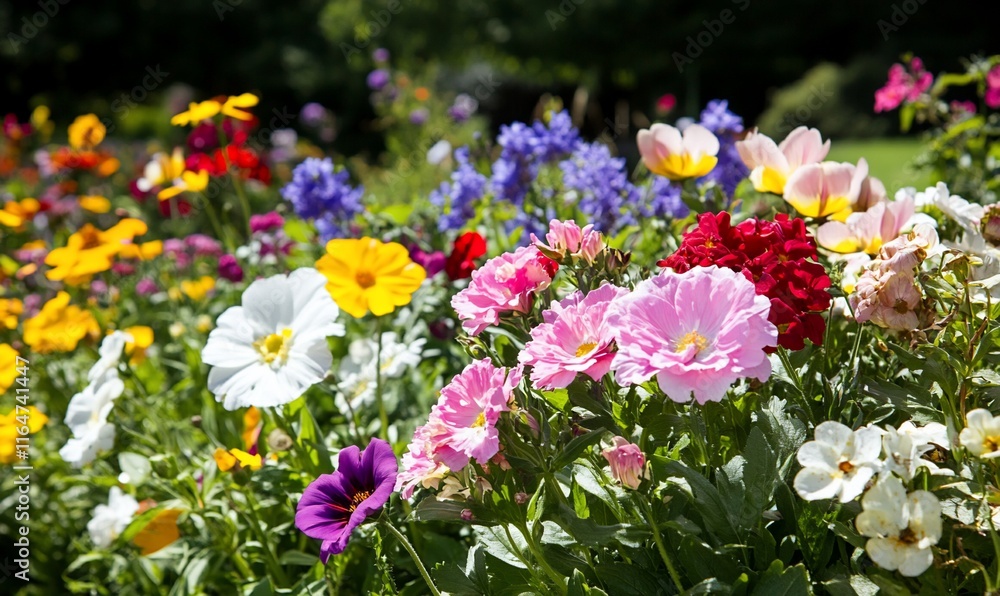 A vibrant garden filled with various colorful flowers in bloom. A vibrant garden filled with various colorful flowers in bloom.