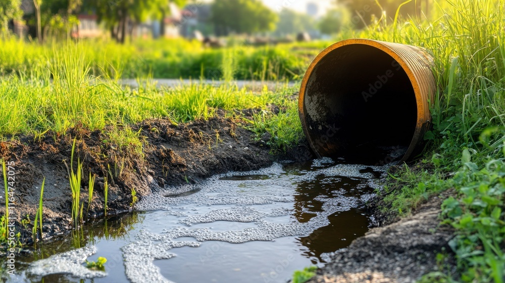 Urban Drainage Pipe in Soft Light with Stormwater Flow Urban Drainage Pipe in Soft Light with Stormwater Flow