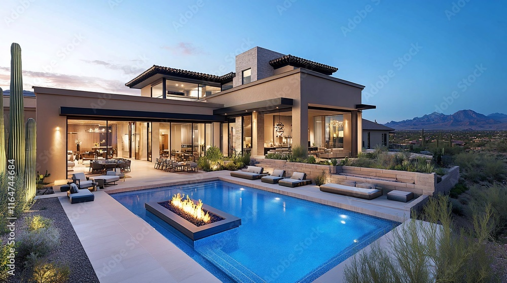 Obraz premium Luxury Desert Residence with Stunning Mountain Views and Private Pool