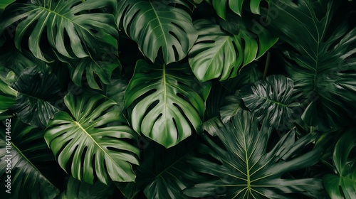 Lush Tropical Monstera Leaves: A Dark Green Paradise